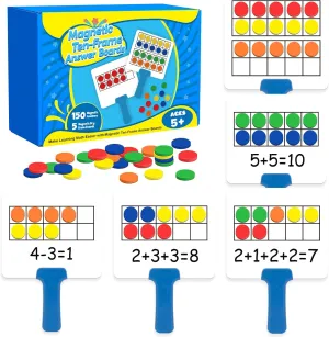 Magnetic Ten Frame Set,5 Dry Erase Paddles & 150 Math Counters,Counting Toys for Kids,Addition and Subtraction Games,Math Manipulatives 1st Grade,Kindergarten Preschool Classroom Must Haves