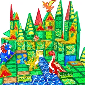 Magnetic Tiles Dinosaur Toys for Kids 3-5 4-8 Magnet Building Blocks Toddler Toy - Dino World Magnetic Toys STEM Creative Games Christmas Birthday Gifts for 3＋ Years Old Boys Girls