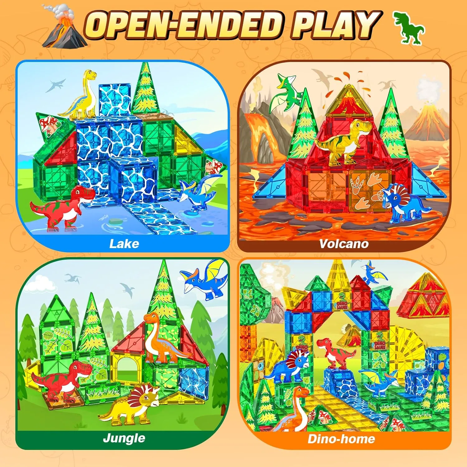 Magnetic Tiles Dinosaur Toys for Kids 3-5 4-8 Magnet Building Blocks Toddler Toy - Dino World Magnetic Toys STEM Creative Games Christmas Birthday Gifts for 3＋ Years Old Boys Girls