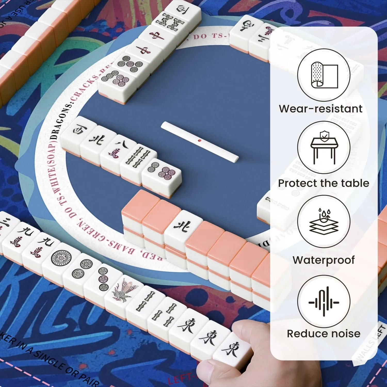 Mahjong Mat for Table Abstract bright graffiti bricks paint drips words graffiti style 31.5" x 31.5" Non-Slip Noise-Reducing Game Mat Premium Mahjong Accessories for Poker Dominoes Board Games