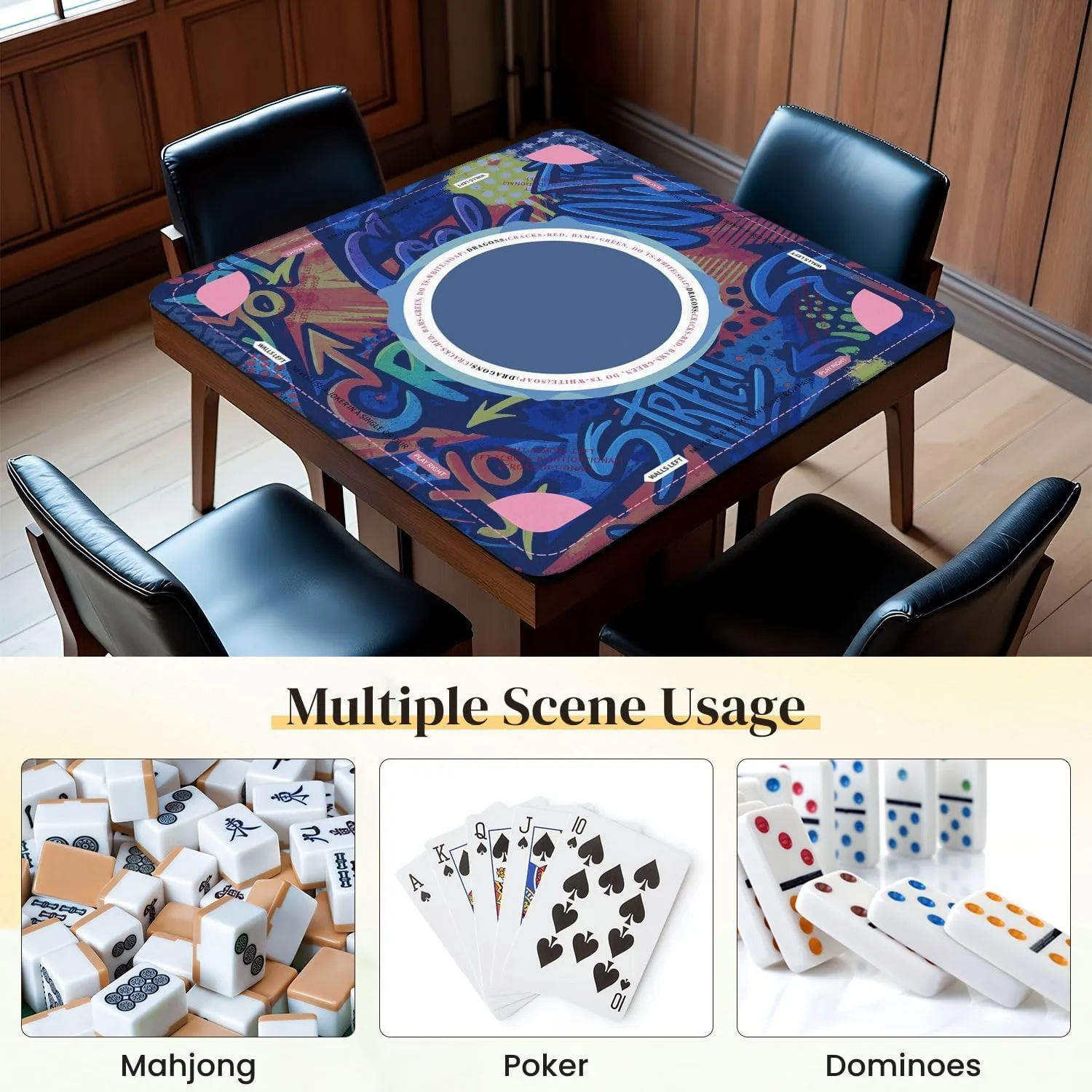 Mahjong Mat for Table Abstract bright graffiti bricks paint drips words graffiti style 31.5" x 31.5" Non-Slip Noise-Reducing Game Mat Premium Mahjong Accessories for Poker Dominoes Board Games