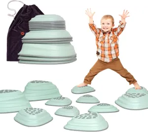 makarci 11PCS Stepping Stones for Kids – Non-Slip Balance Stones with Rubber Tops, Sensory Toys for Toddlers, Indoor & Outdoor Obstacle Course, Promotes Balance & Coordination, Ages 3 
