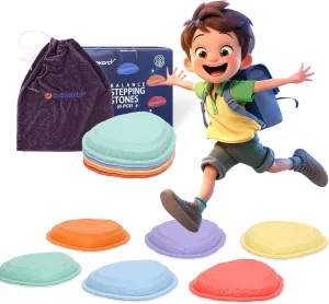 makarci Stepping Stones for Kids,6pcs Toddler Sensory Toys Kids Coordination & Motor Skills Play Indoor and Outdoor,Durable and Nonslip Rubber Rim Balance Stones for Kids Aged 3 , Obstacle Course