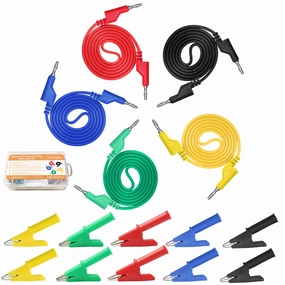 Makeronics 5pcs Banana to Banana Plug Test Lead Set for Multimeter | 4mm Stackable Banana Plug | 39.37inch / 1m length Flexible Electrical Test Wires 1000V/15A | 5 Colors (Black/Red/Green/Blue/Yellow)