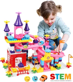 Marble Run Toy Building Sets, 161Pcs Castle Blocks for Age 2-5, Marbles Track Toys, Large Building Bricks Race Track, STEM Educational Construction Toy for Toddler Boys Girls Birthday Toys Gift