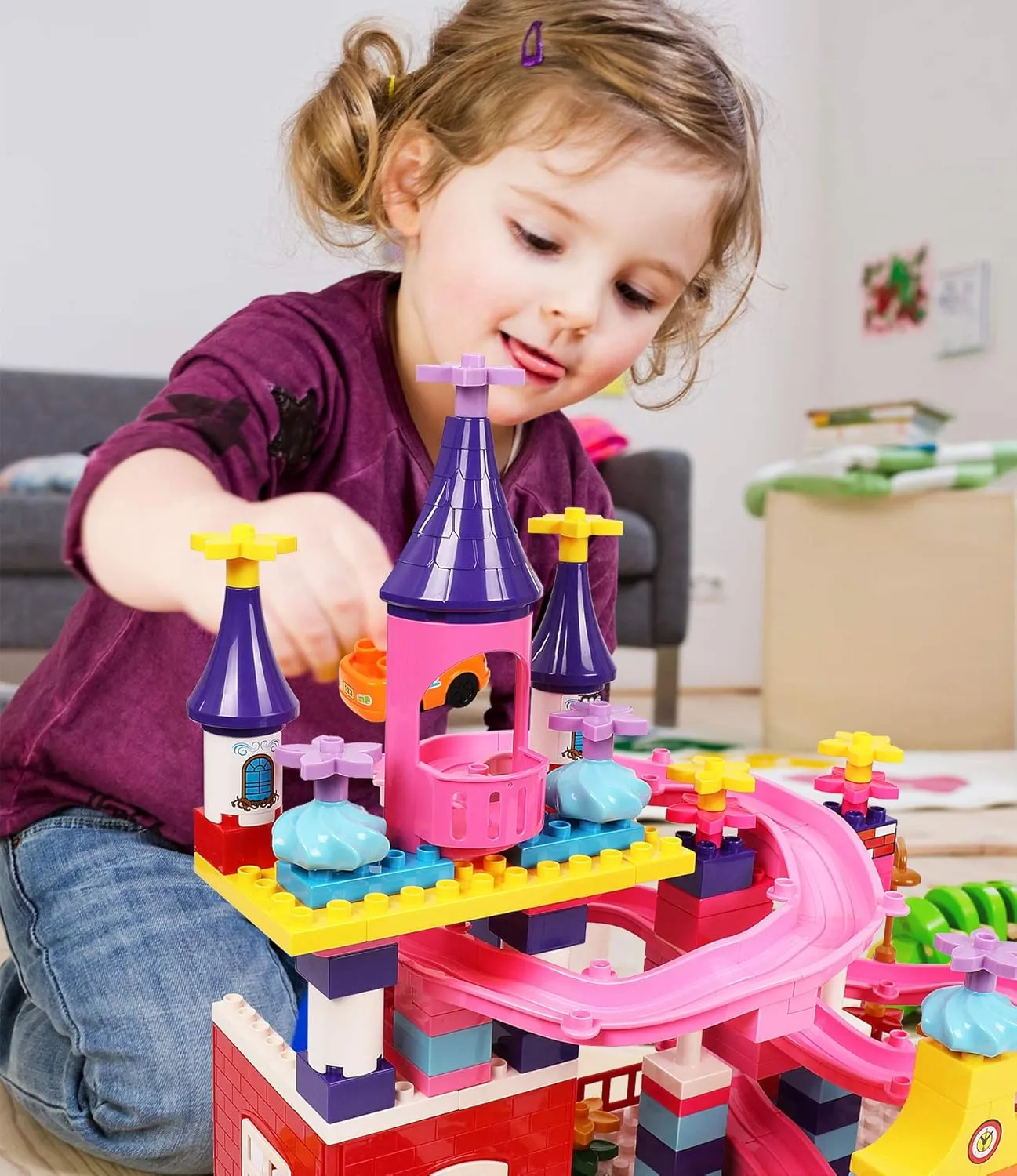 Marble Run Toy Building Sets, 161Pcs Castle Blocks for Age 2-5, Marbles Track Toys, Large Building Bricks Race Track, STEM Educational Construction Toy for Toddler Boys Girls Birthday Toys Gift