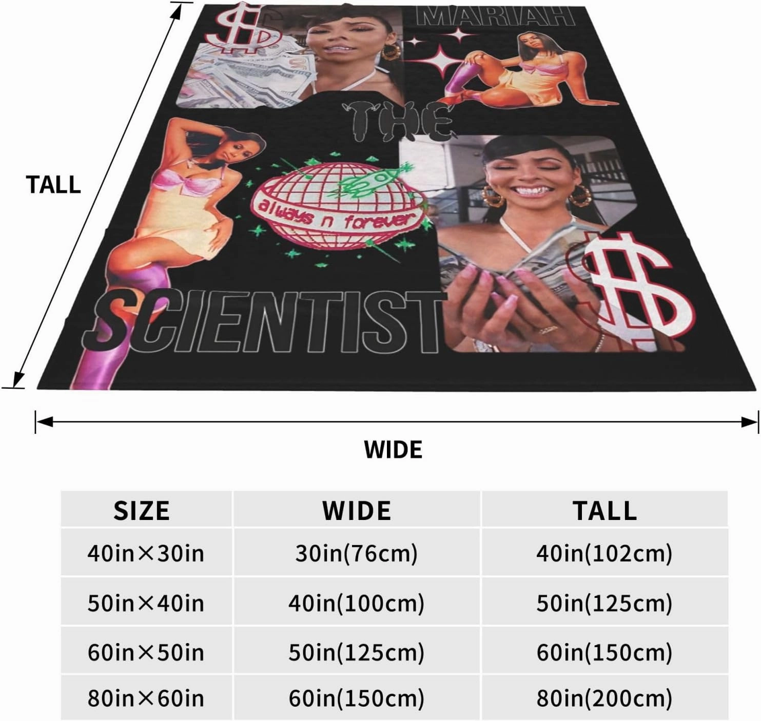 Mariah The Music Scientist Fleece Throw Blanket Flannel Air Conditioning Quilt for Couch Camping Travel 80"x60"