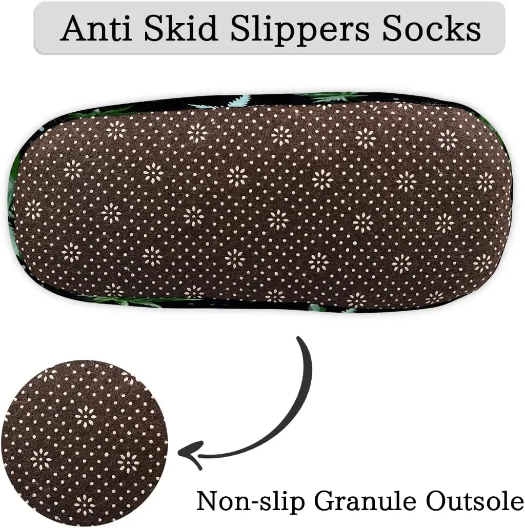 Marijuana Leaves House Slippers for Women Men Indoor Fuzzy Green Black Slippers Closed Back Bedroom Shoes Lightweight Cozy Non-slip Home Slippers