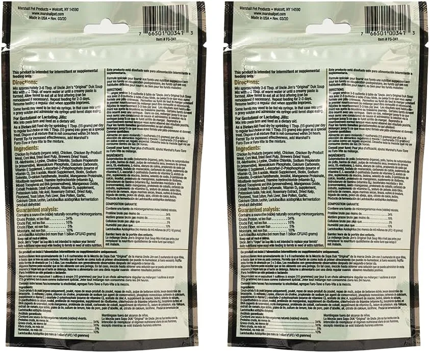 Marshall Pet Products Uncle Jim's DUK Soup Mix - 4.5 Oz Nutritional Support for Ferrets, Boosts Appetite, Aids Recovery, and Promotes Digestive Health (Pack of 2)