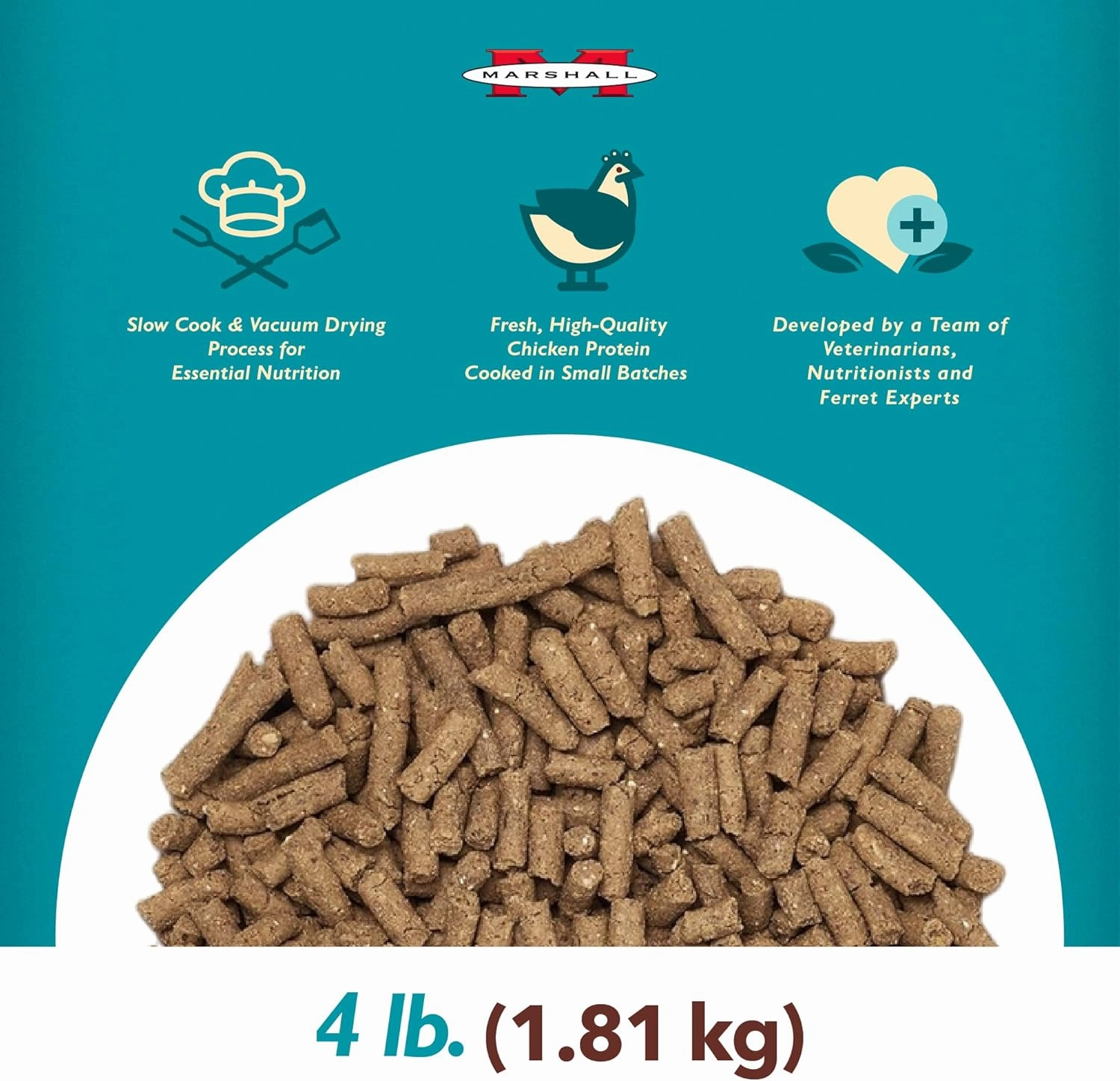 Marshall Pet Products Select Chicken Formula Premium Ferret Diet, 4 lbs – Protein-Rich Food for Balanced Nutrition, Digestive Support (Pack of 2)