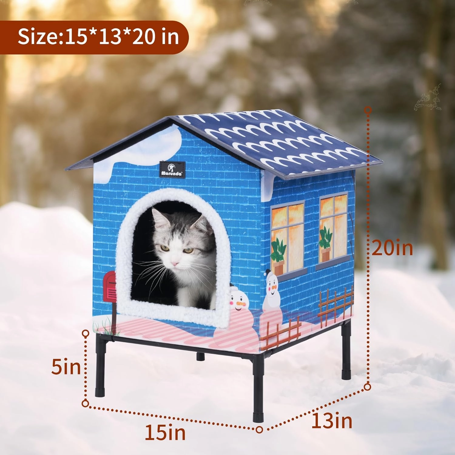 MARUNDA Heated Cat Houses for Outdoor Cats in Winter, Heated cat House for Indoor and Kitty Shelter for Your Pet to Stay Warm and Cozy,Easy to Assemble. (Light Blue, Small)