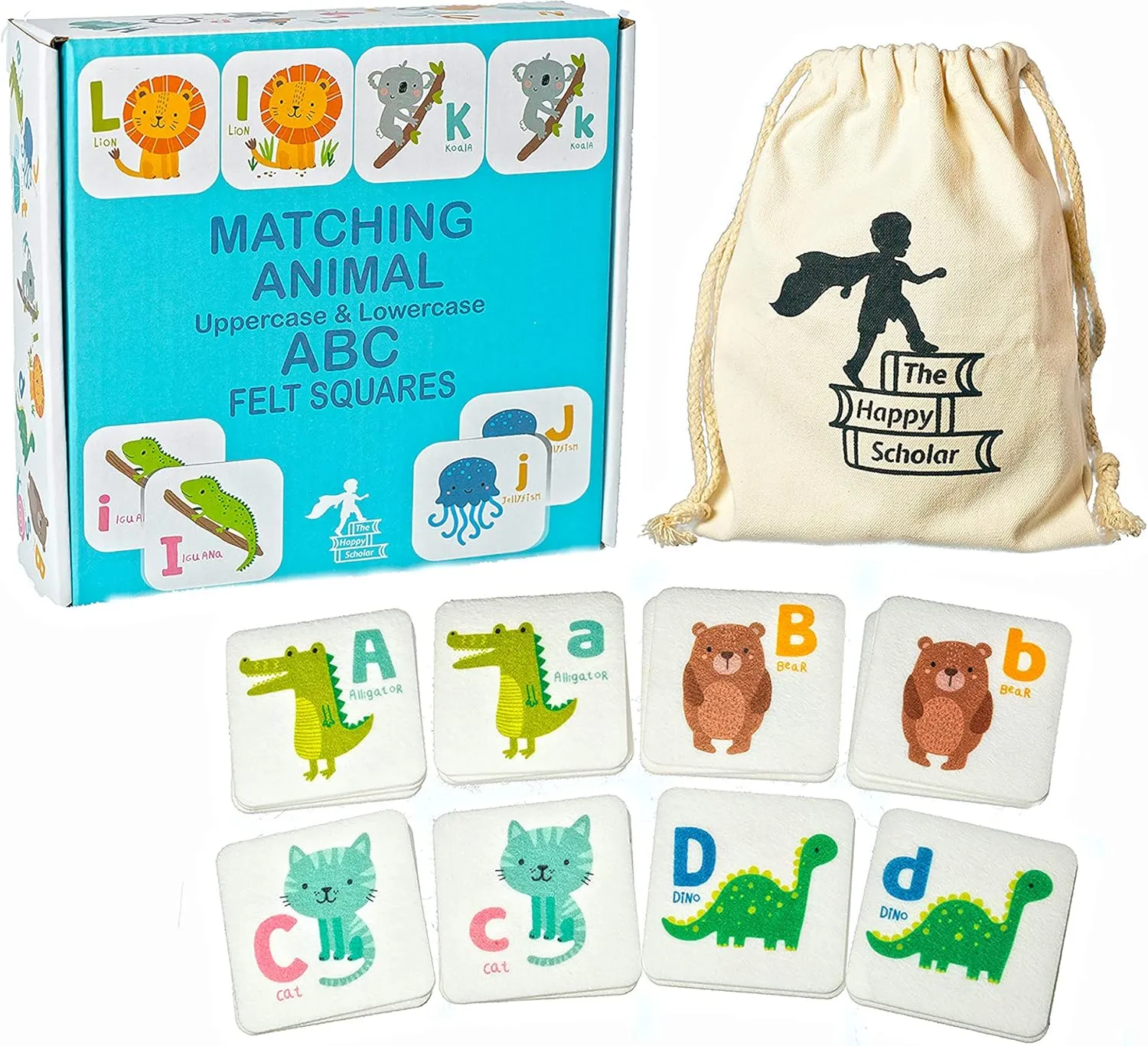 Matching Animal Alphabet Flash Cards - 52 Felts | Animals and Letters Matching Game for Flannel Board | ABC Animal Cards Memory Game for Toddlers | Preschool Flash Cards 3-5 Year Old | Alphabet Games