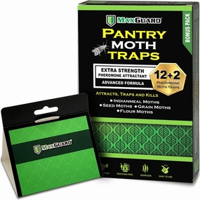 MAXGUARD Pantry Moth Traps (12 Pack  2 Free) with Extra Strength Pheromones | Non-Toxic Sticky Glue Trap for Food and Cupboard Moths in Your Kitchen | Trap and Kill Seed Grain Flour Meal Moths |