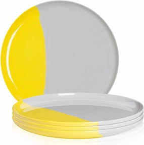 Melamine Side Plates, Set of 4, Gray/Lemon, Injection Molded, Durable, Dishwasher Safe, Chip and Break-Resistant, Kid-Friendly, Indoor/Outdoor Use