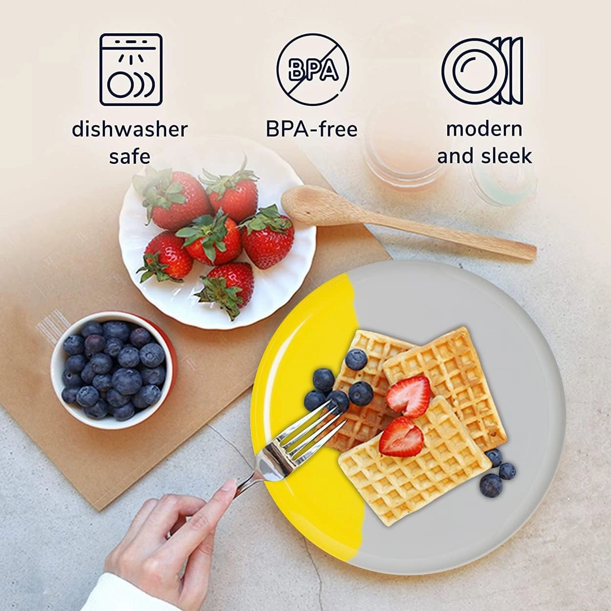 Melamine Side Plates, Set of 4, Gray/Lemon, Injection Molded, Durable, Dishwasher Safe, Chip and Break-Resistant, Kid-Friendly, Indoor/Outdoor Use