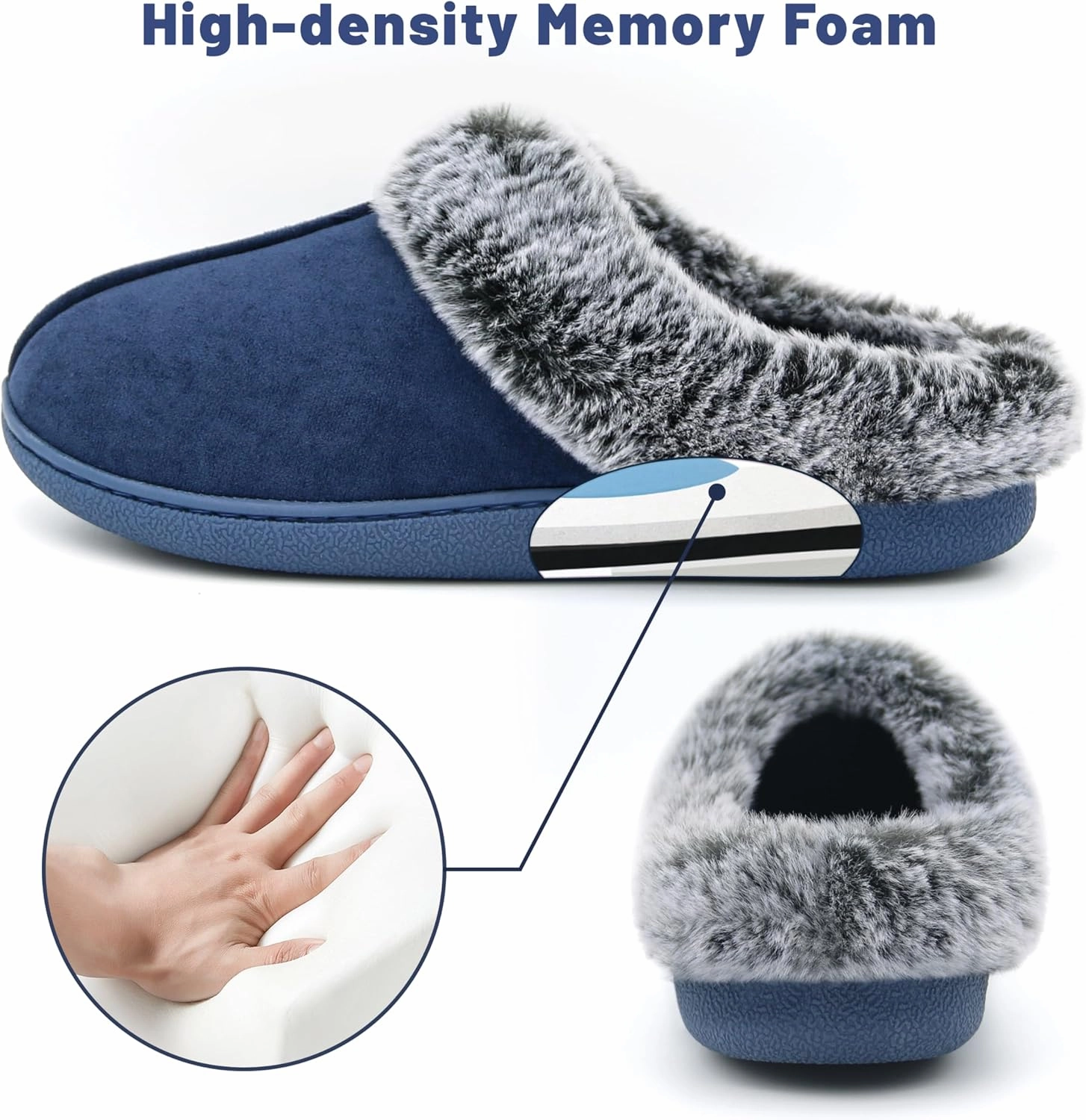 Memory Foam Home Slippers for Women, Fluffy Fuzzy Plush Womens House Shoes for Indoor Outdoor Bedroom, Cute Comfy Microsuede Scuff for Ladies
