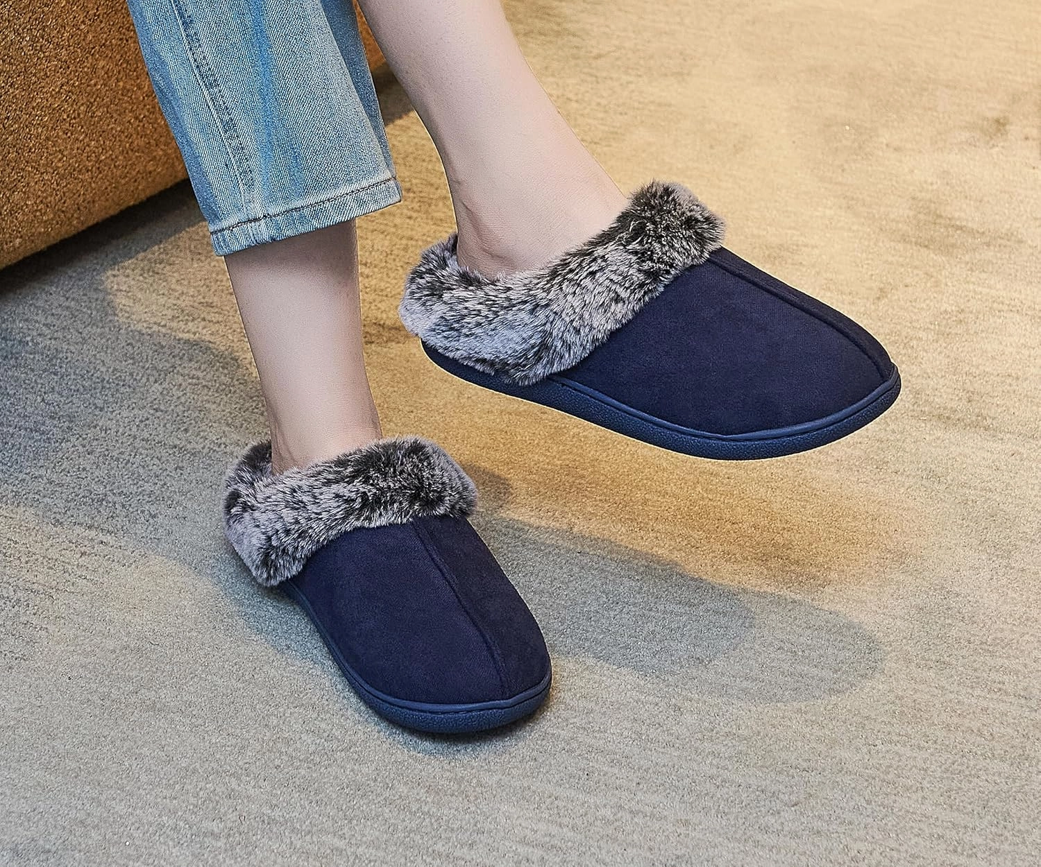 Memory Foam Home Slippers for Women, Fluffy Fuzzy Plush Womens House Shoes for Indoor Outdoor Bedroom, Cute Comfy Microsuede Scuff for Ladies