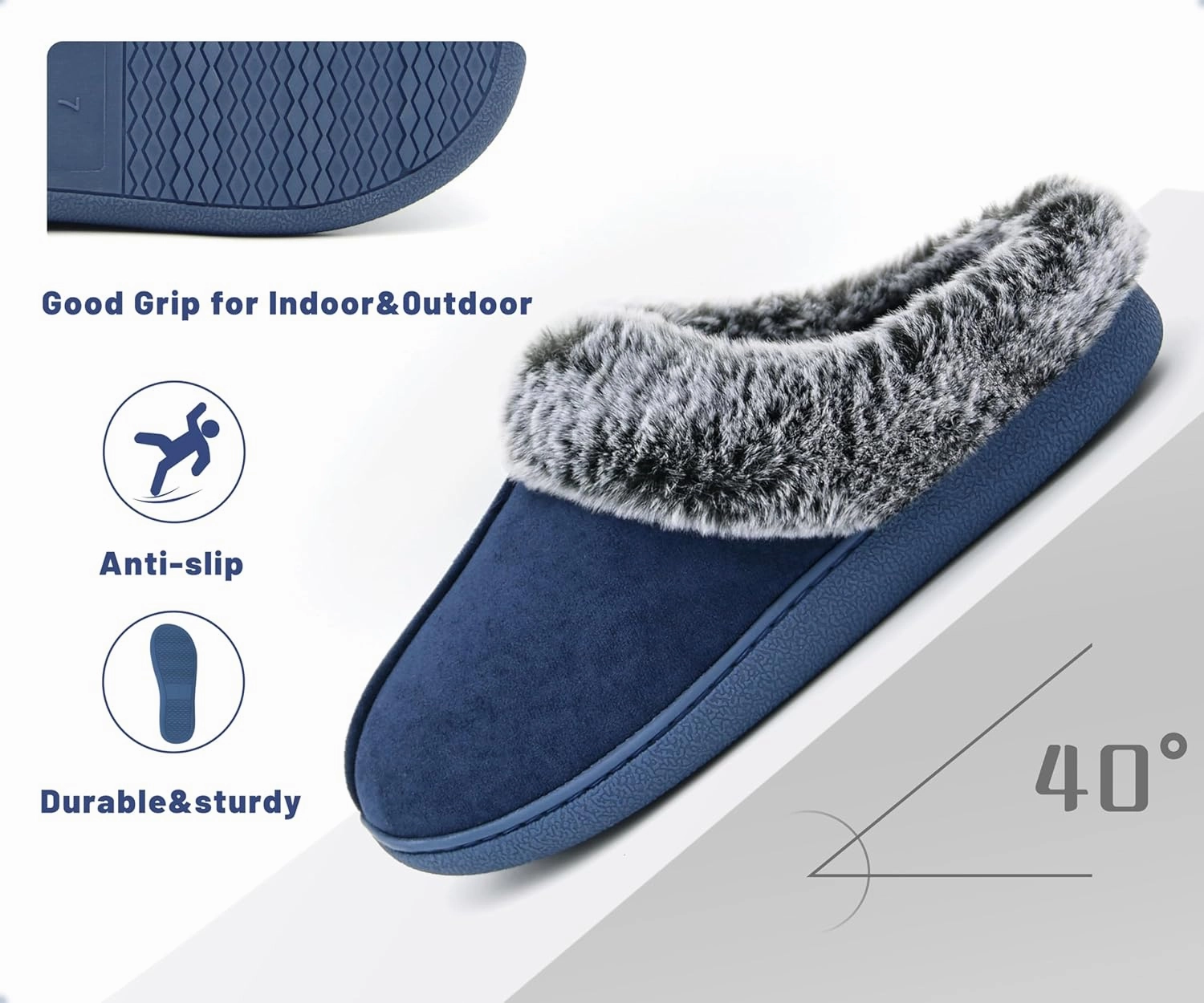 Memory Foam Home Slippers for Women, Fluffy Fuzzy Plush Womens House Shoes for Indoor Outdoor Bedroom, Cute Comfy Microsuede Scuff for Ladies