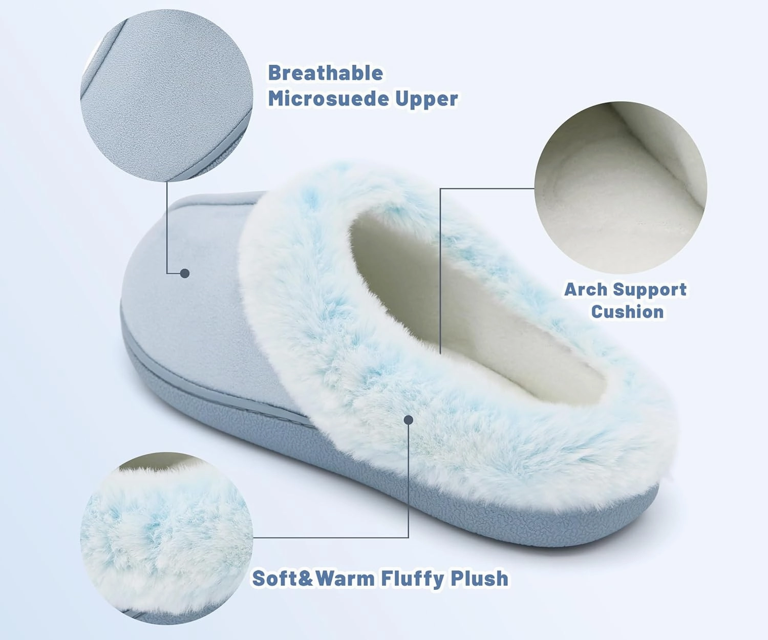 Memory Foam Home Slippers for Women, Fluffy Fuzzy Plush Womens House Shoes for Indoor Outdoor Bedroom, Cute Comfy Microsuede Scuff for Ladies