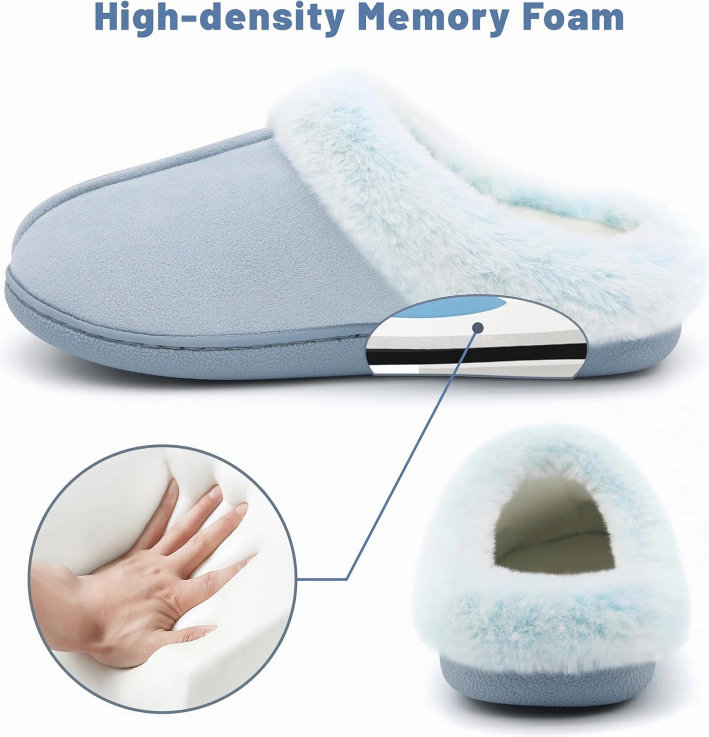 Memory Foam Home Slippers for Women, Fluffy Fuzzy Plush Womens House Shoes for Indoor Outdoor Bedroom, Cute Comfy Microsuede Scuff for Ladies