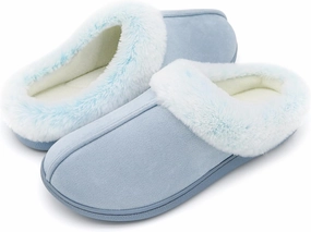 Memory Foam Home Slippers for Women, Fluffy Fuzzy Plush Womens House Shoes for Indoor Outdoor Bedroom, Cute Comfy Microsuede Scuff for Ladies