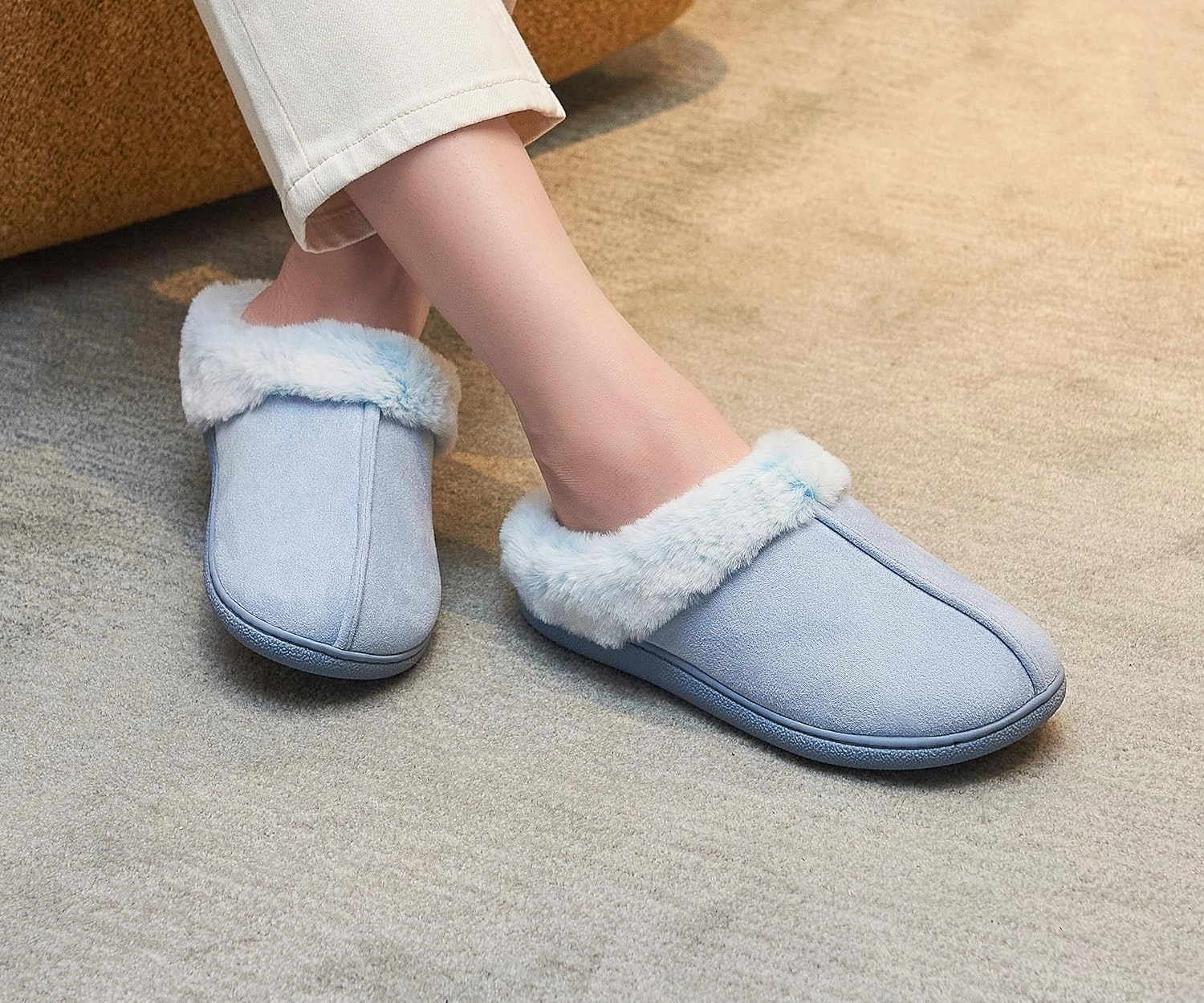 Memory Foam Home Slippers for Women, Fluffy Fuzzy Plush Womens House Shoes for Indoor Outdoor Bedroom, Cute Comfy Microsuede Scuff for Ladies