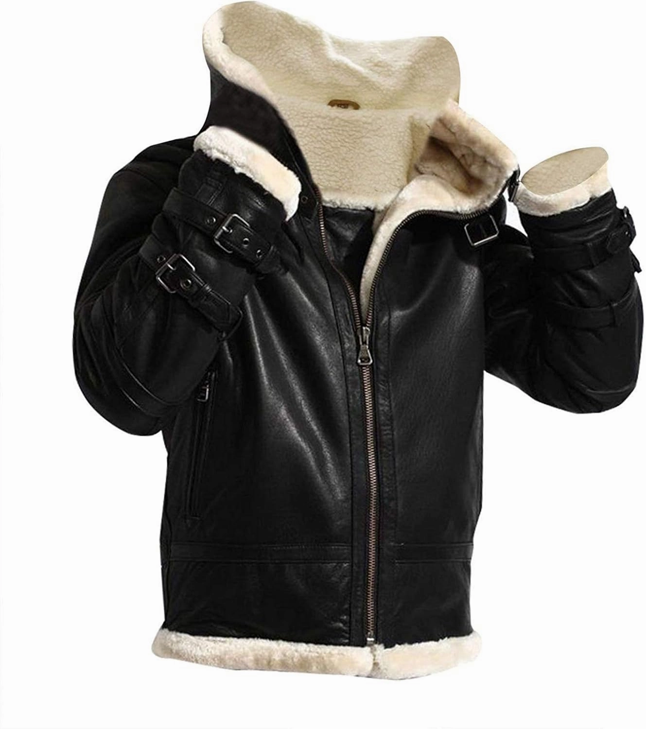 Men RAF B3 Bomber Jacket Aviator Flight Pilot Faux Fur Shearling Genuine Sheepskin Leather Winter Jacket