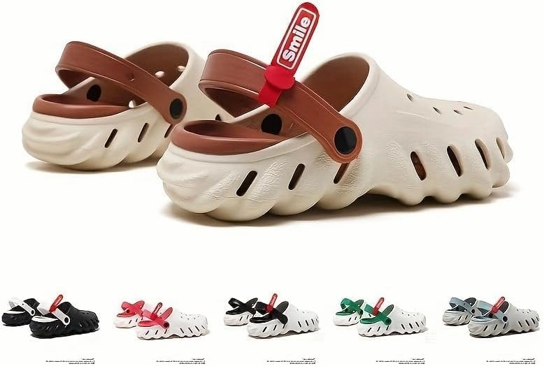 Men’s Breathable Hollow Design Garden Clogs – Anti-Skid Color Block Slip-On Beach Shoes, Comfortable Summer Slippers for Couples, Classic Trendy Outdoor & Garden Wear