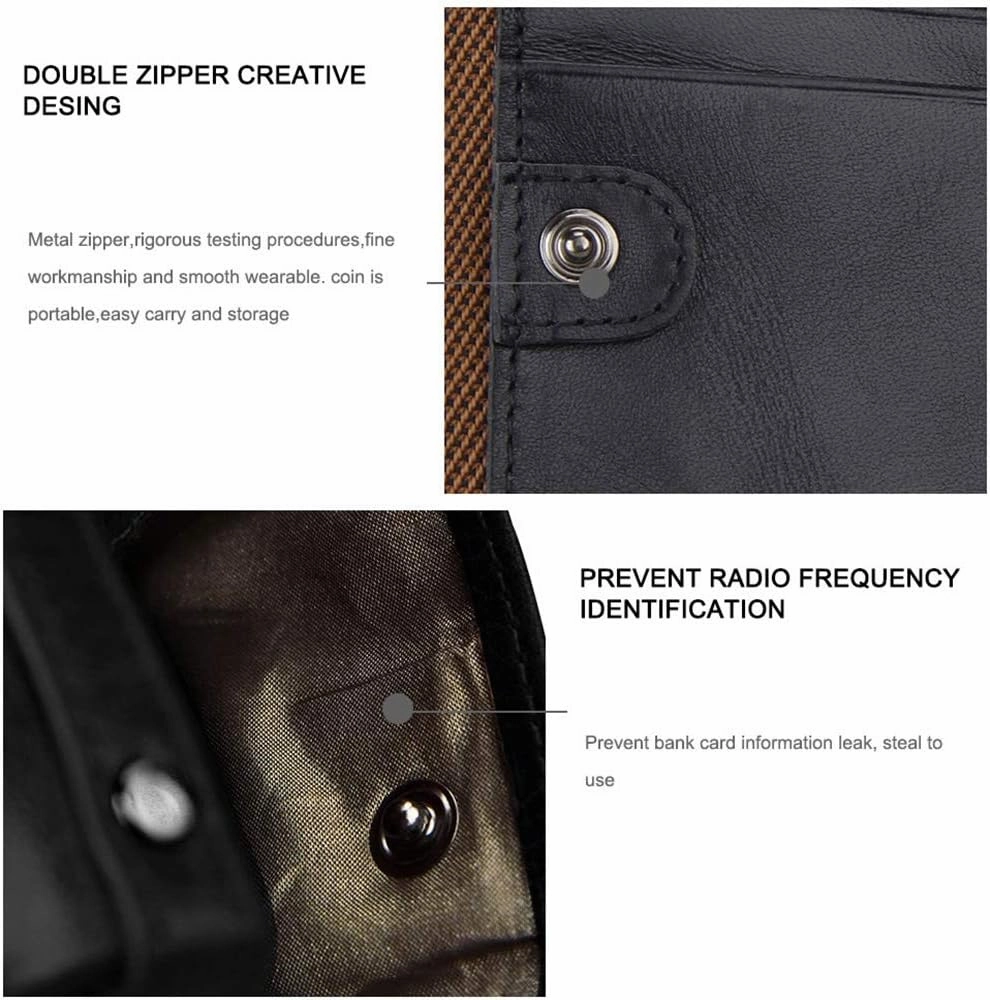 Men's Folding Double Zip Wallet RFID Blocks Retro Short Coin Purse