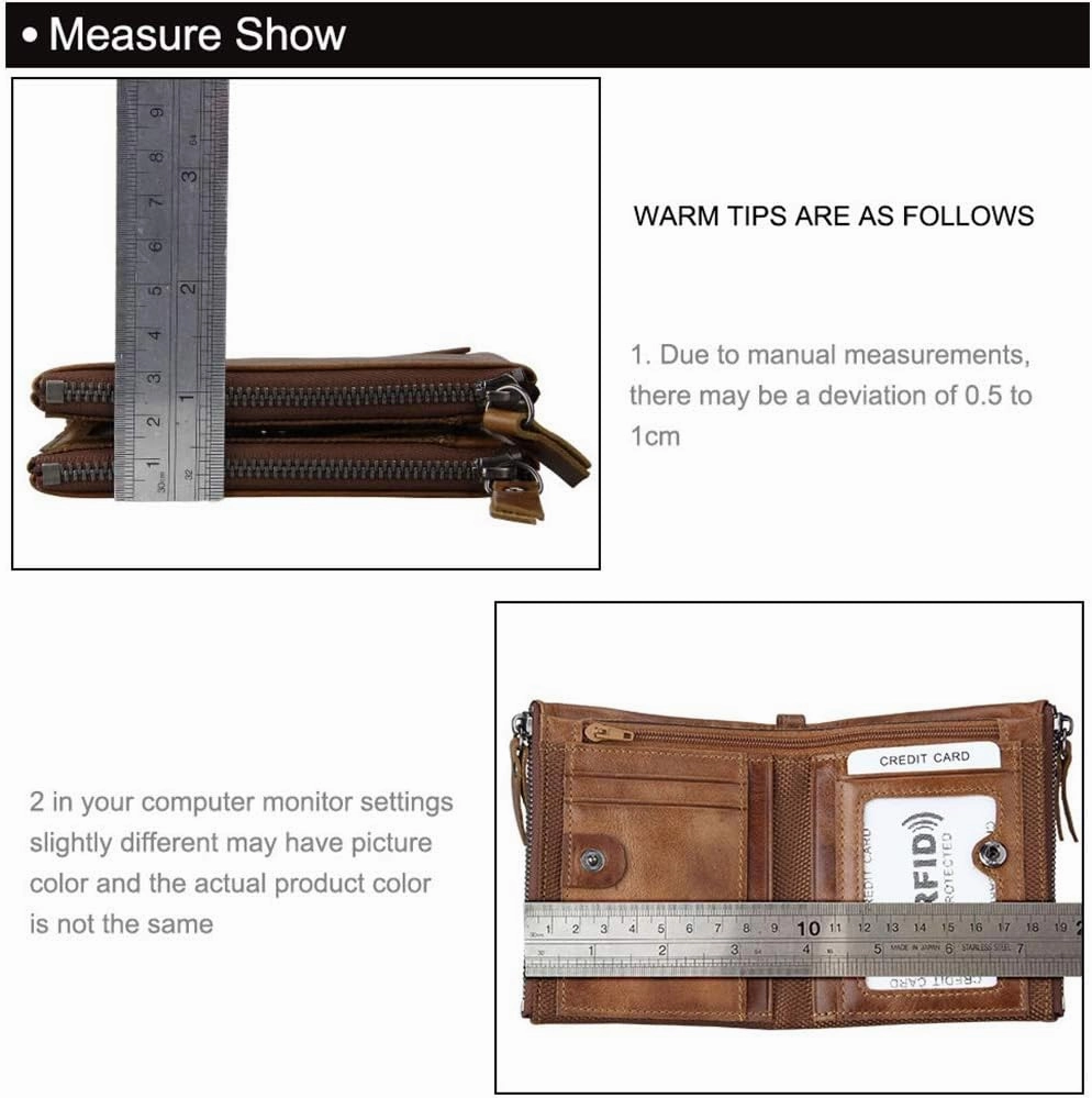 Men's Folding Double Zip Wallet RFID Blocks Retro Short Coin Purse