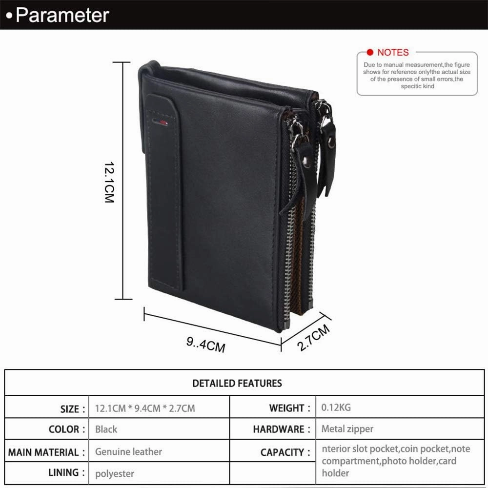 Men's Folding Double Zip Wallet RFID Blocks Retro Short Coin Purse