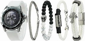 Men's Skull Watch with Stackable Bracelet Set, Silicone Band