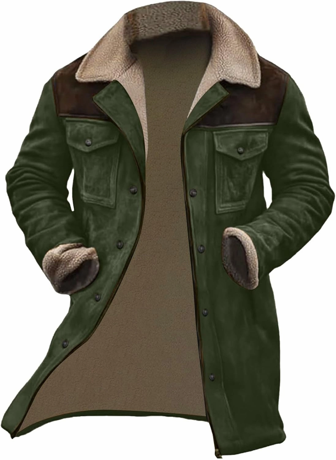 Men's Vintage Suede Jacket Plush Collar Coats Faux Leather Jacket Men Zip Up Motorcycle Jacket Coats Retro Tops