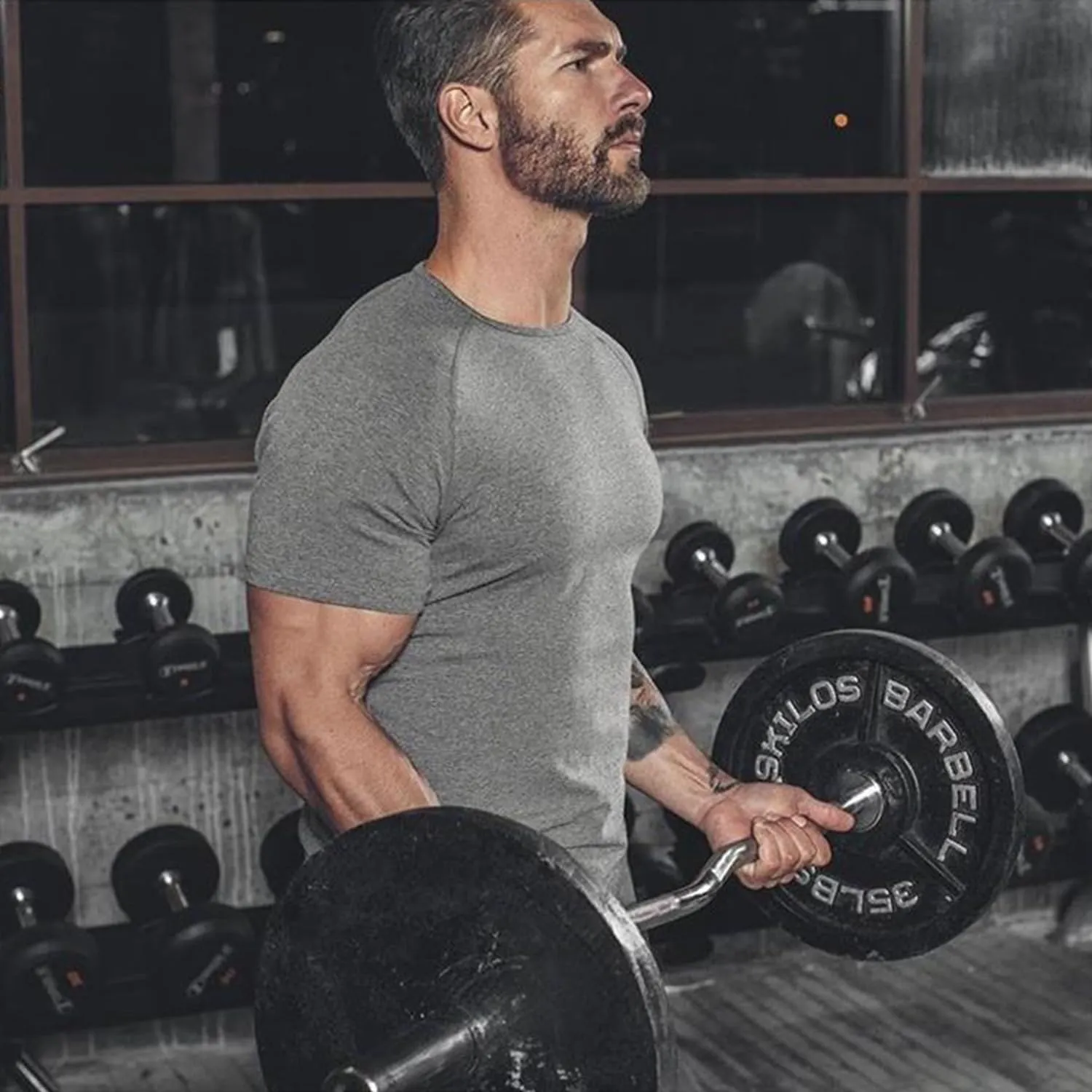 Mens Gym Workout Slim Fit Short Sleeve T-Shirt Cotton Performance Athletic Shirts Running Fitness Tee