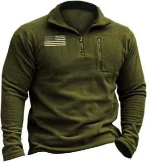 Mens Tactical Fleece Jacket Quarter Zip Pullover Soft Warm Sweatshirt