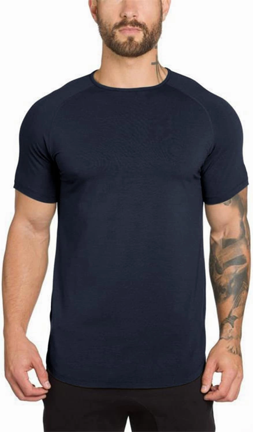 Mens Gym Workout Slim Fit Short Sleeve T-Shirt Cotton Performance Athletic Shirts Running Fitness Tee