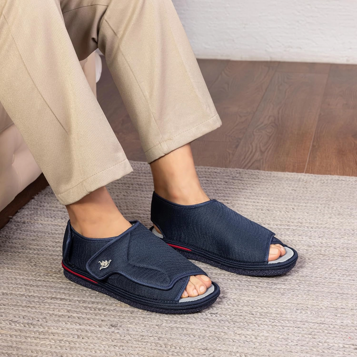 Mens Memory Foam Diabetic Slippers with Adjustable Closure, Extra Wide Comfy Warm Plush Fleece Arthritis Edema Swollen Diabetic House Shoes Machine Washable with Anti Slip Sole