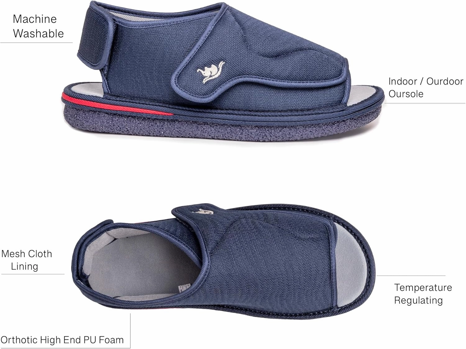 Mens Memory Foam Diabetic Slippers with Adjustable Closure, Extra Wide Comfy Warm Plush Fleece Arthritis Edema Swollen Diabetic House Shoes Machine Washable with Anti Slip Sole