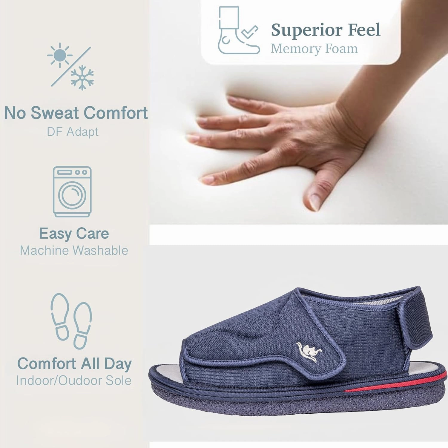 Mens Memory Foam Diabetic Slippers with Adjustable Closure, Extra Wide Comfy Warm Plush Fleece Arthritis Edema Swollen Diabetic House Shoes Machine Washable with Anti Slip Sole