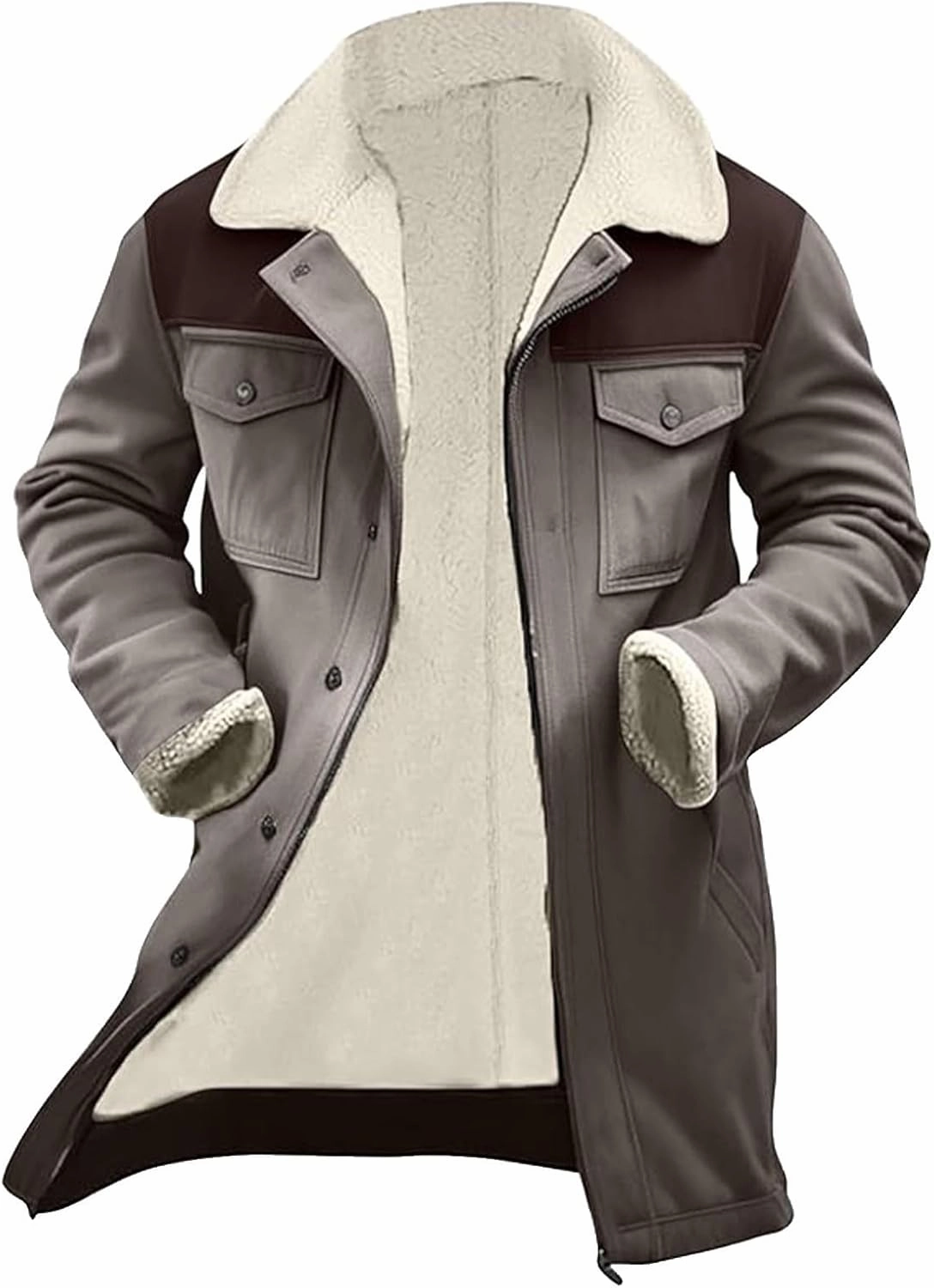 Mens Western Cowboy Vintage Suede Jacket Plush Collar Coats Faux Leather Winter Long Jackets Men Zip Up Casual Retro Tops