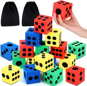 Meooeck 18 Pcs 2.48 Inch EVA Foam Dice Large Colorful Jumbo Dice for Party with Storage Bag for Building Educational Toys School Supplies Fun Gift