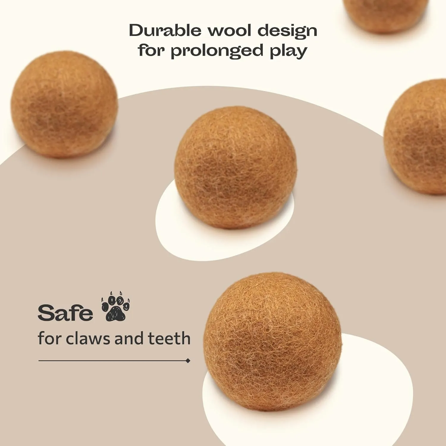 MEOWFIA Wool Ball Toys - 6-Pack of Safe for Cats and Small Dogs Balls - 1.5 Inch Felted Wool Cat Toy and Dog Toy - Perfect with Cat Cave - Silent - Mini Tennis Balls - (1,5in/Dark Beige)