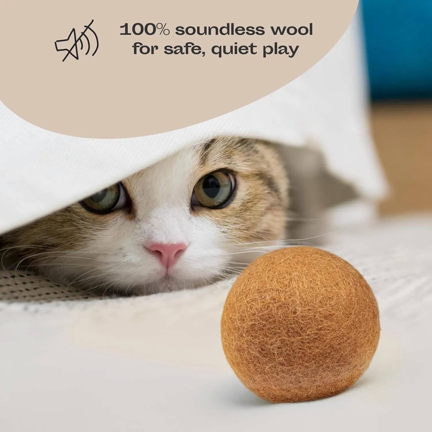 MEOWFIA Wool Ball Toys - 6-Pack of Safe for Cats and Small Dogs Balls - 1.5 Inch Felted Wool Cat Toy and Dog Toy - Perfect with Cat Cave - Silent - Mini Tennis Balls - (1,5in/Dark Beige)