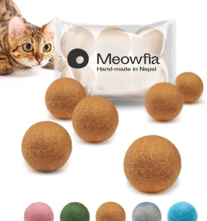 MEOWFIA Wool Ball Toys - 6-Pack of Safe for Cats and Small Dogs Balls - 1.5 Inch Felted Wool Cat Toy and Dog Toy - Perfect with Cat Cave - Silent - Mini Tennis Balls - (1,5in/Dark Beige)