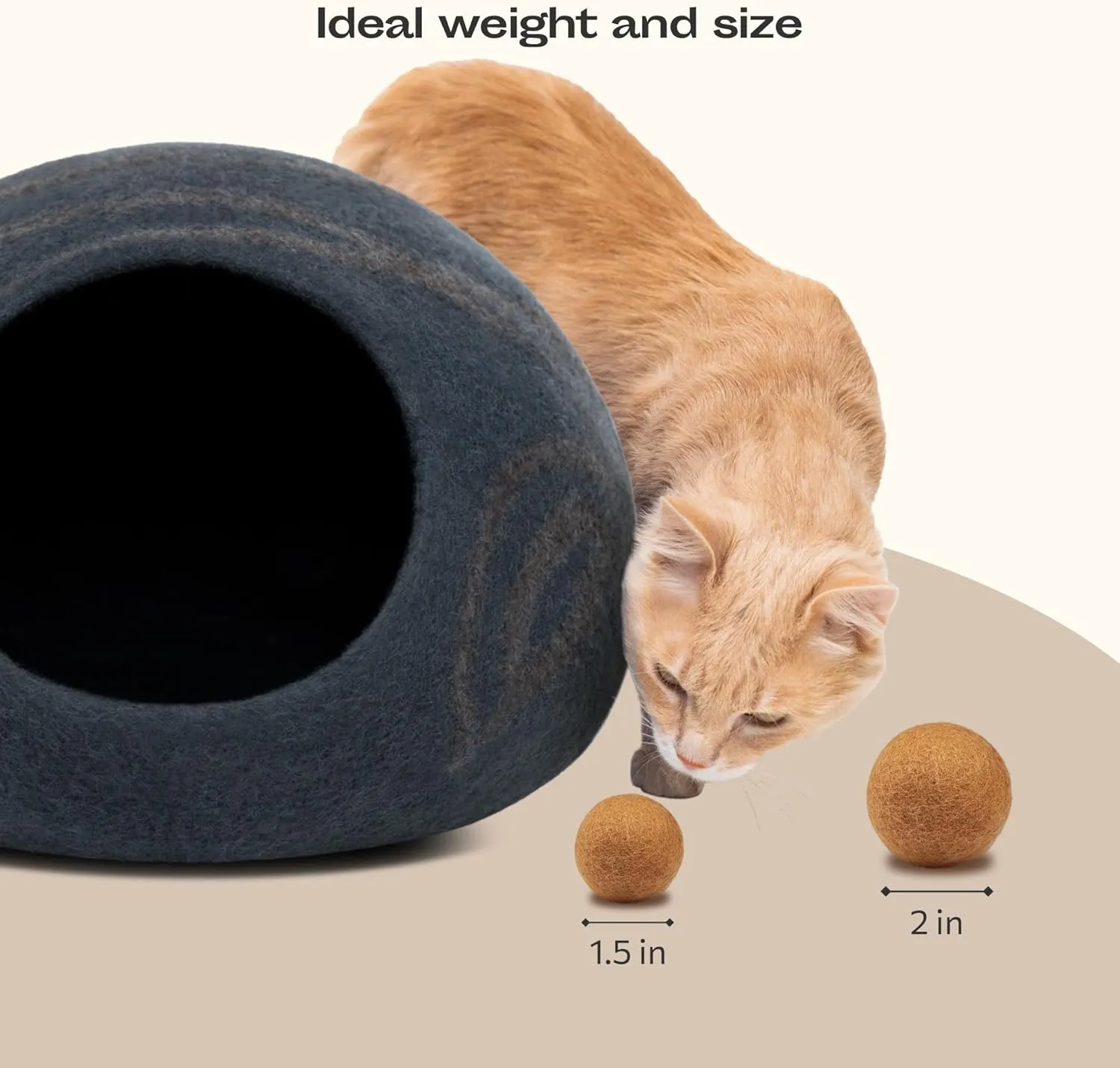 MEOWFIA Wool Ball Toys - 6-Pack of Safe for Cats and Small Dogs Balls - 1.5 Inch Felted Wool Cat Toy and Dog Toy - Perfect with Cat Cave - Silent - Mini Tennis Balls - (1,5in/Dark Beige)