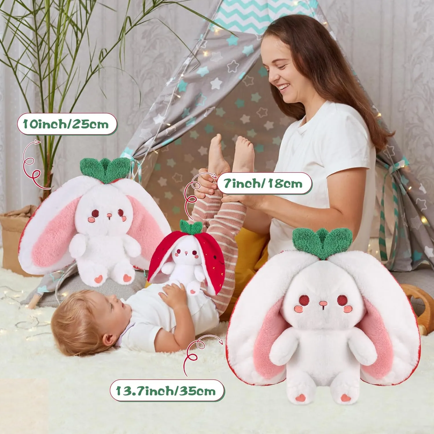 MIAODAM Strawberry Bunny Plush Toy-Soft Huggable Stuffed Animal for Babies, Kids & Collectors, Birthday Present & Nursery Decor 13.7inch