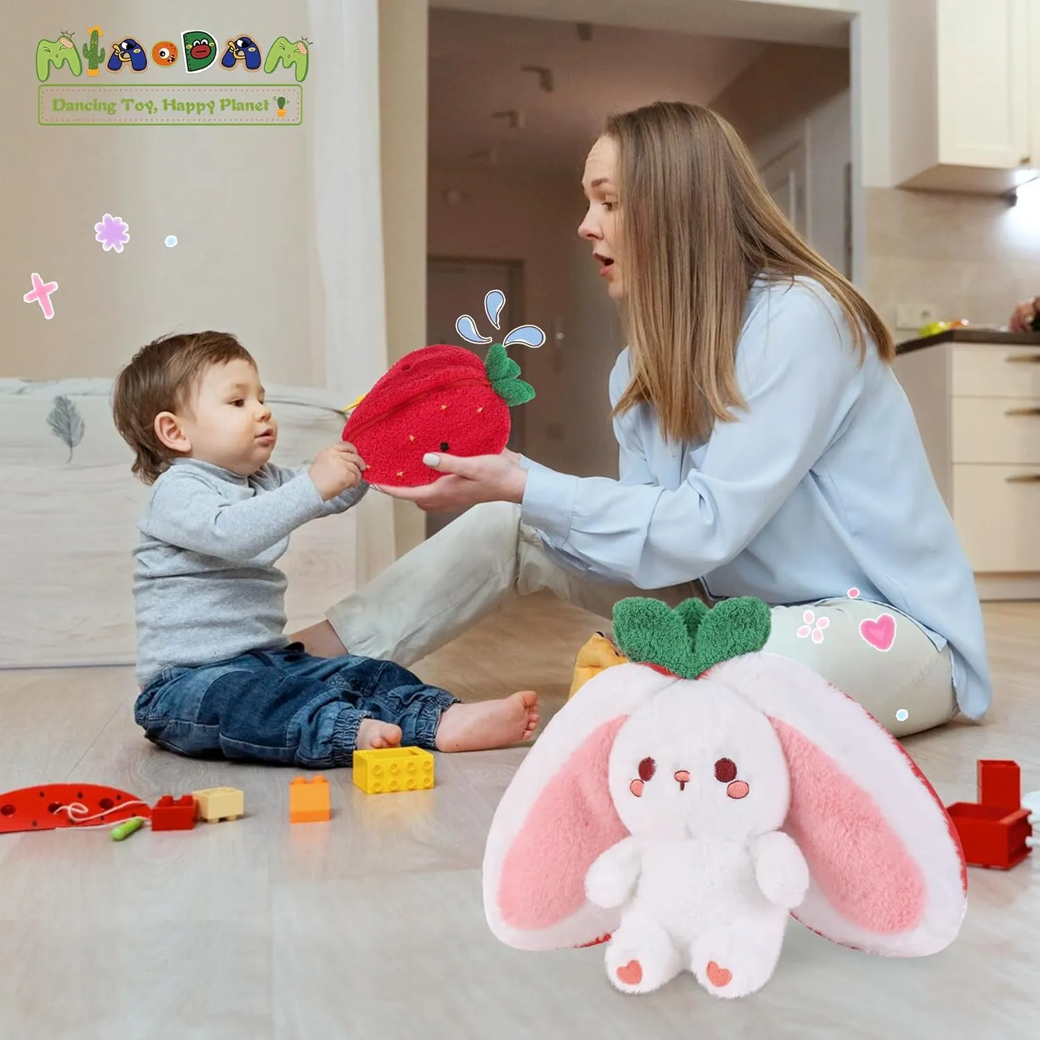 MIAODAM Strawberry Bunny Plush Toy-Soft Huggable Stuffed Animal for Babies, Kids & Collectors, Birthday Present & Nursery Decor 13.7inch