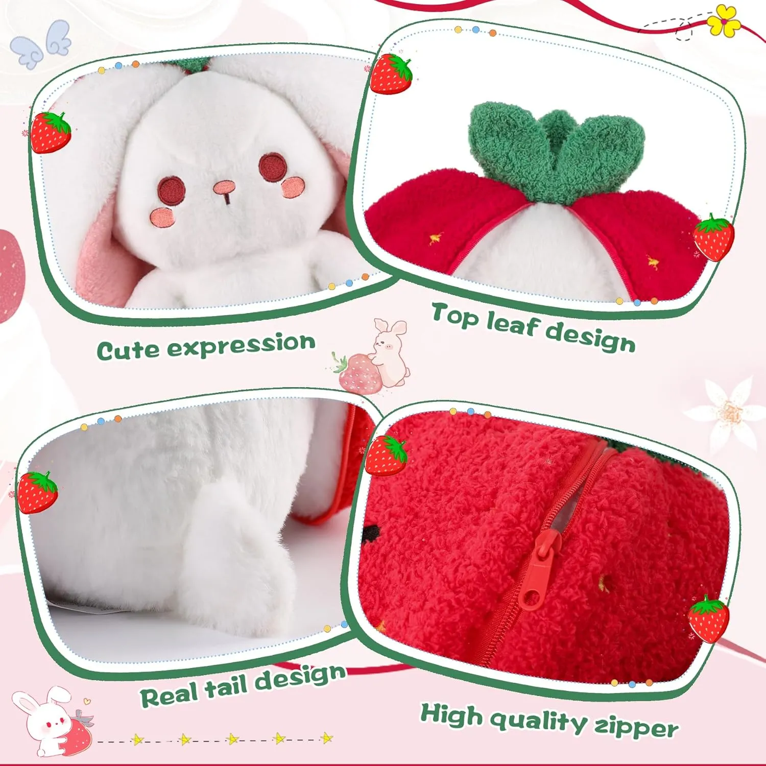 MIAODAM Strawberry Bunny Plush Toy-Soft Huggable Stuffed Animal for Babies, Kids & Collectors, Birthday Present & Nursery Decor 13.7inch