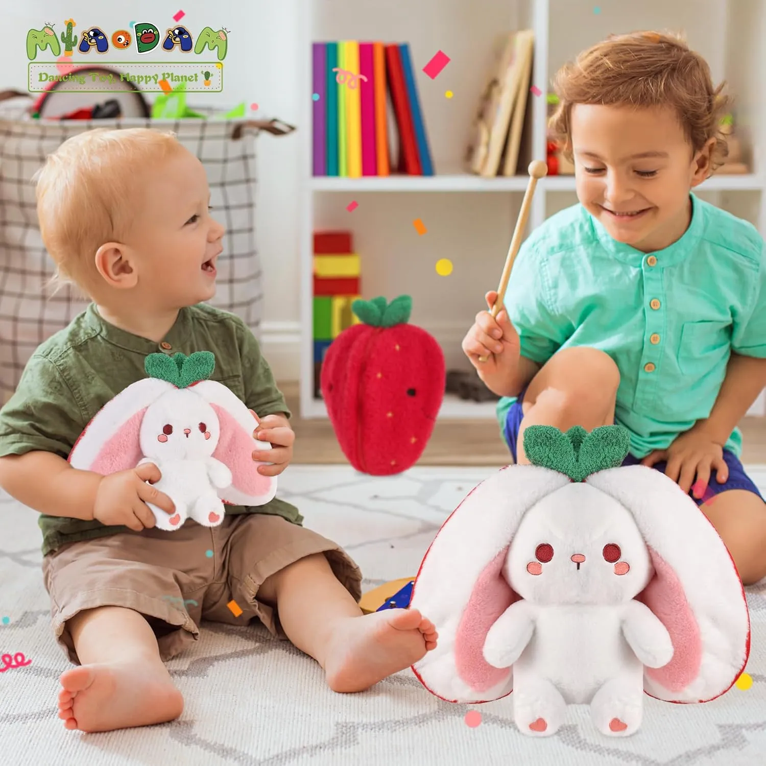 MIAODAM Strawberry Bunny Plush Toy-Soft Huggable Stuffed Animal for Babies, Kids & Collectors, Birthday Present & Nursery Decor 13.7inch