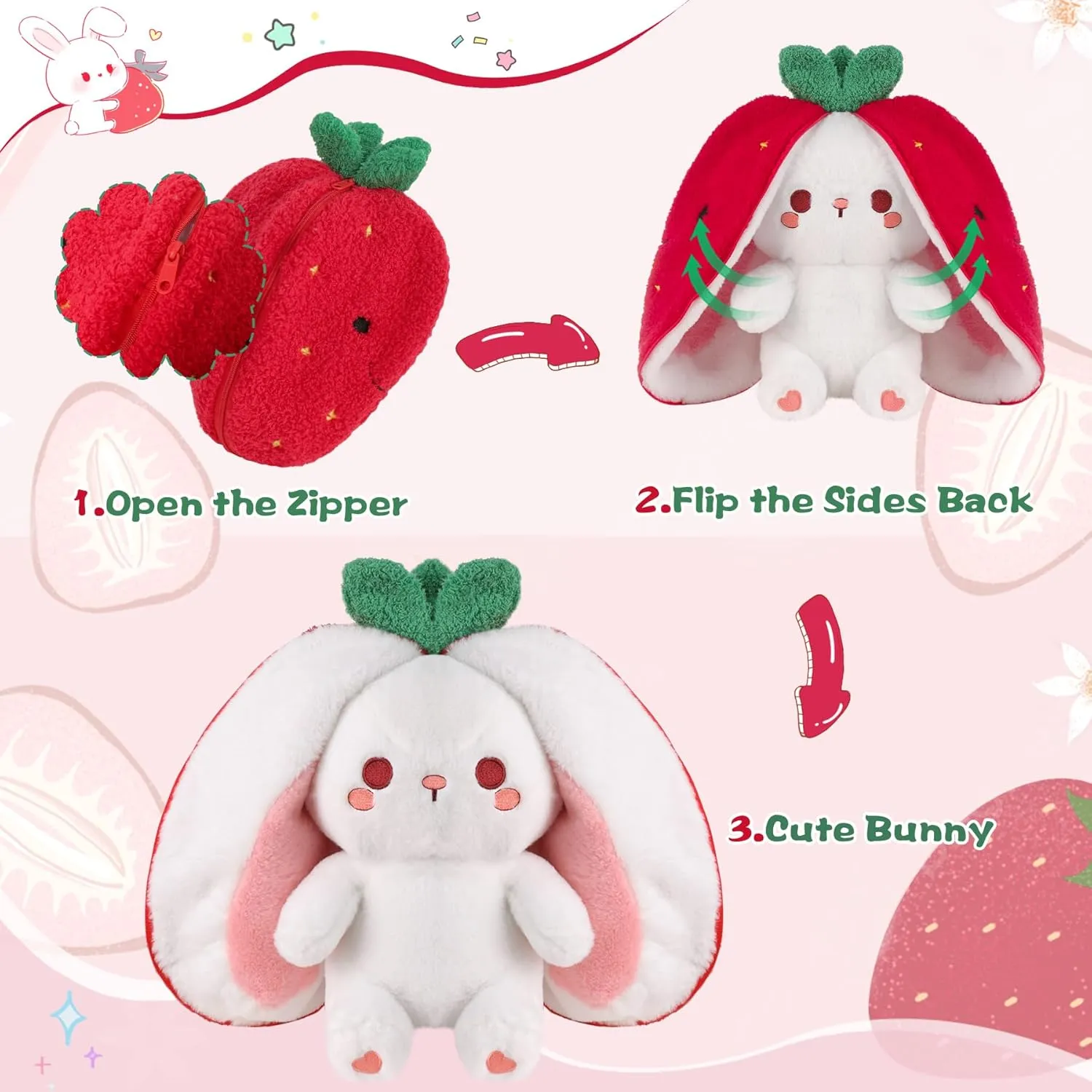 MIAODAM Strawberry Bunny Plush Toy-Soft Huggable Stuffed Animal for Babies, Kids & Collectors, Birthday Present & Nursery Decor 13.7inch